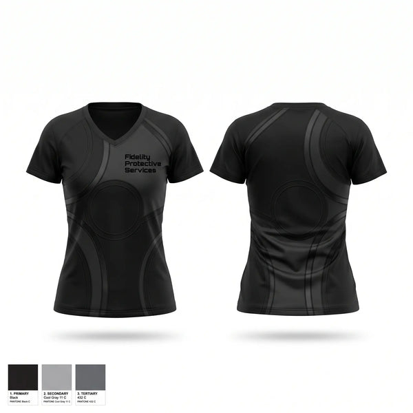 Womens Short Sleeve Vneck Shirt, Fidelity Protective Services, , Teamtime, Team time, sublimation, custom sports apparel, team uniforms, spirit wear, spiritwear, sports uniforms, custom shirts, team store, custom team store, fundraiser sports, apparel fundraiser