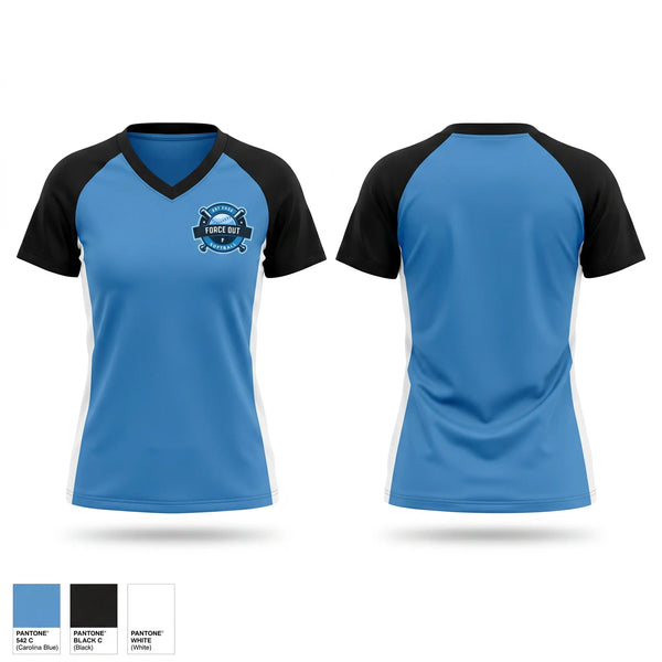 Womens Short Sleeve Vneck Shirt, Force Out, Softball, Teamtime, Team time, sublimation, custom sports apparel, team uniforms, spirit wear, spiritwear, sports uniforms, custom shirts, team store, custom team store, fundraiser sports, apparel fundraiser