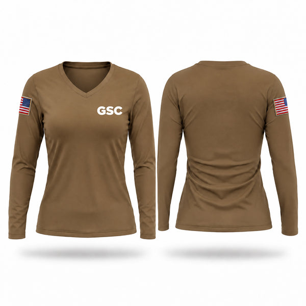 Womens Long Sleeve Vneck Shirt, GSC, Air Force, Teamtime, Team time, sublimation, custom sports apparel, team uniforms, spirit wear, spiritwear, sports uniforms, custom shirts, team store, custom team store, fundraiser sports, apparel fundraiser