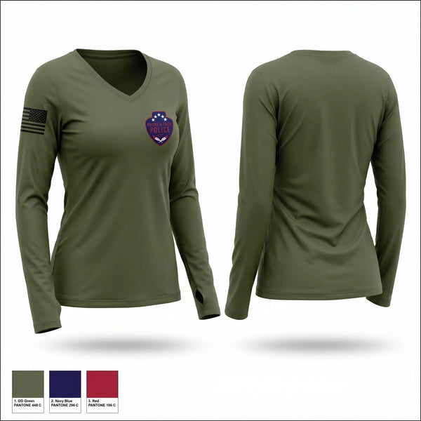 Womens Long Sleeve Vneck Shirt, Prairie du Chien Police Department, Police, Teamtime, Team time, sublimation, custom sports apparel, team uniforms, spirit wear, spiritwear, sports uniforms, custom shirts, team store, custom team store, fundraiser sports, apparel fundraiser