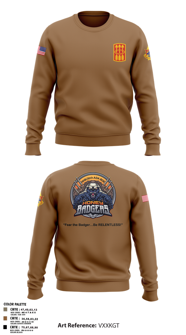 Crew Neck Sweatshirt, Honey Badgers / 30X, Army, Teamtime, Team time, sublimation, custom sports apparel, team uniforms, spirit wear, spiritwear, sports uniforms, custom shirts, team store, custom team store, fundraiser sports, apparel fundraiser