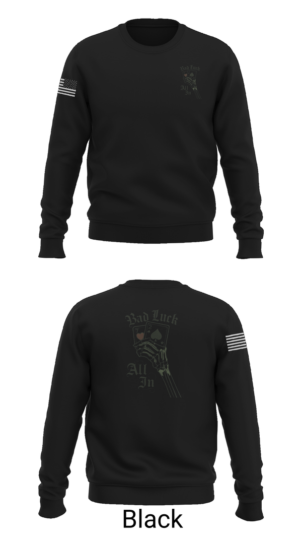 Crew Neck Sweatshirt, 4th plt bad luck, Army, Teamtime, Team time, sublimation, custom sports apparel, team uniforms, spirit wear, spiritwear, sports uniforms, custom shirts, team store, custom team store, fundraiser sports, apparel fundraiser