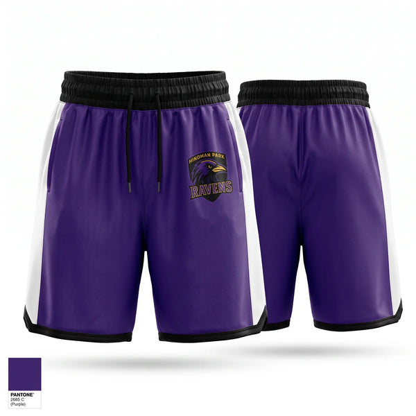 Mens Basketball Shorts, Hindman Park Ravens, Men's Basketball, Teamtime, Team time, sublimation, custom sports apparel, team uniforms, spirit wear, spiritwear, sports uniforms, custom shirts, team store, custom team store, fundraiser sports, apparel fundraiser