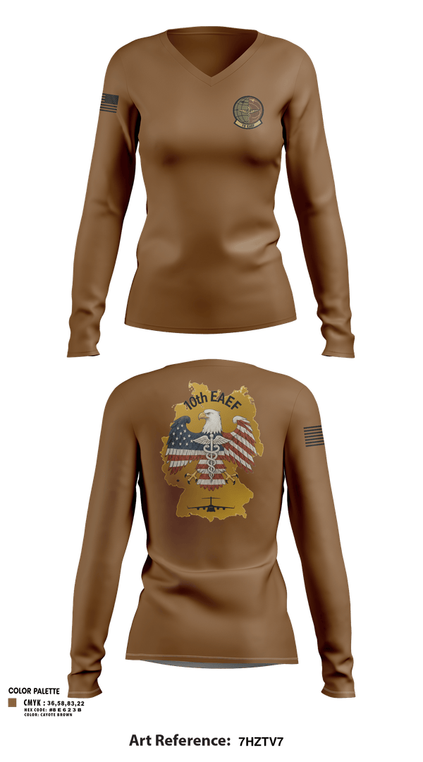 Womens Long Sleeve Vneck Shirt, 10th Expeditionary Aeromedical Evacuation Flight (10th EAEF/26.1), , Teamtime, Team time, sublimation, custom sports apparel, team uniforms, spirit wear, spiritwear, sports uniforms, custom shirts, team store, custom team store, fundraiser sports, apparel fundraiser