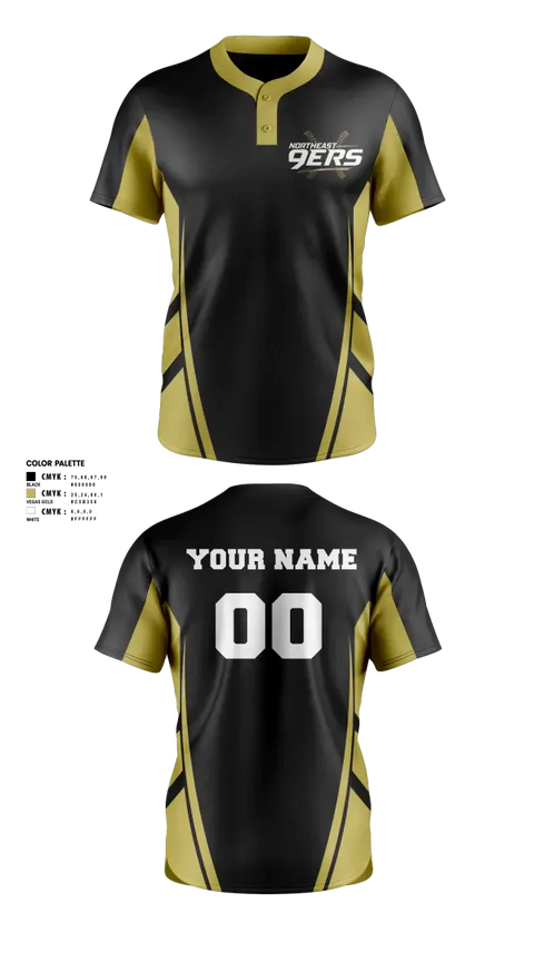 Two Button Softball Jersey, Northeast 9ers, Softball, Teamtime, Team time, sublimation, custom sports apparel, team uniforms, spirit wear, spiritwear, sports uniforms, custom shirts, team store, custom team store, fundraiser sports, apparel fundraiser