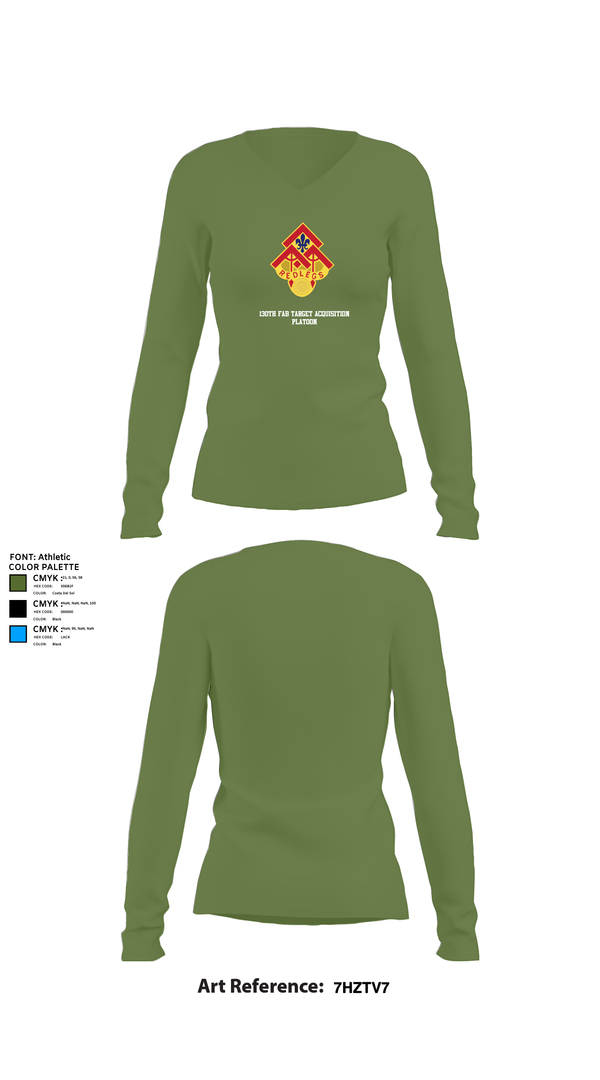 Womens Long Sleeve Vneck Shirt, 130th FAB Target Acquisition Platoon, , Teamtime, Team time, sublimation, custom sports apparel, team uniforms, spirit wear, spiritwear, sports uniforms, custom shirts, team store, custom team store, fundraiser sports, apparel fundraiser