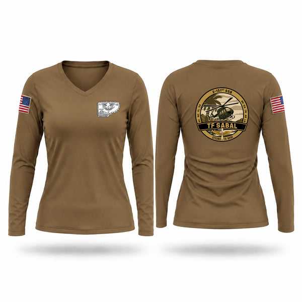 Womens Long Sleeve Vneck Shirt, TF Sabal, National Guard, Teamtime, Team time, sublimation, custom sports apparel, team uniforms, spirit wear, spiritwear, sports uniforms, custom shirts, team store, custom team store, fundraiser sports, apparel fundraiser