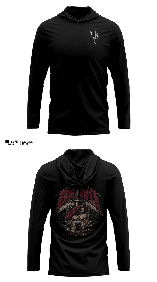 Long Sleeve hooded sunshirt, B. CO, 112th SIG BN, Army, Teamtime, Team time, sublimation, custom sports apparel, team uniforms, spirit wear, spiritwear, sports uniforms, custom shirts, team store, custom team store, fundraiser sports, apparel fundraiser