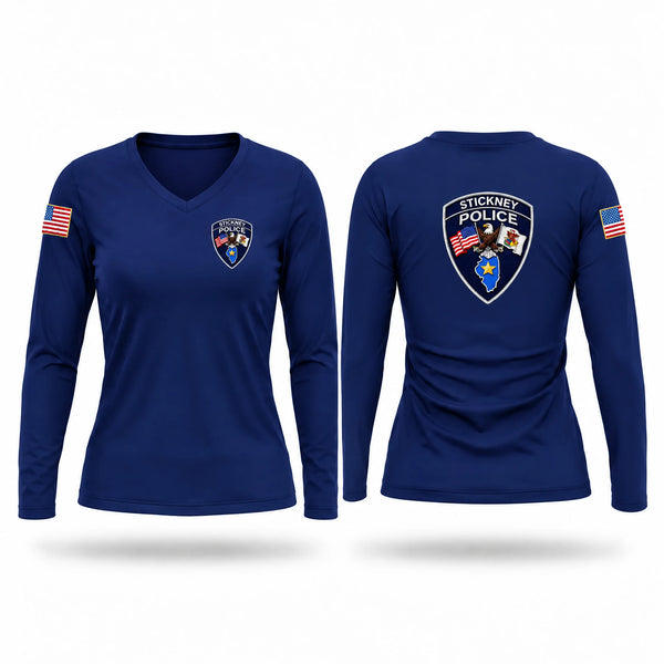 Womens Long Sleeve Vneck Shirt, Stickney Police, Police, Teamtime, Team time, sublimation, custom sports apparel, team uniforms, spirit wear, spiritwear, sports uniforms, custom shirts, team store, custom team store, fundraiser sports, apparel fundraiser