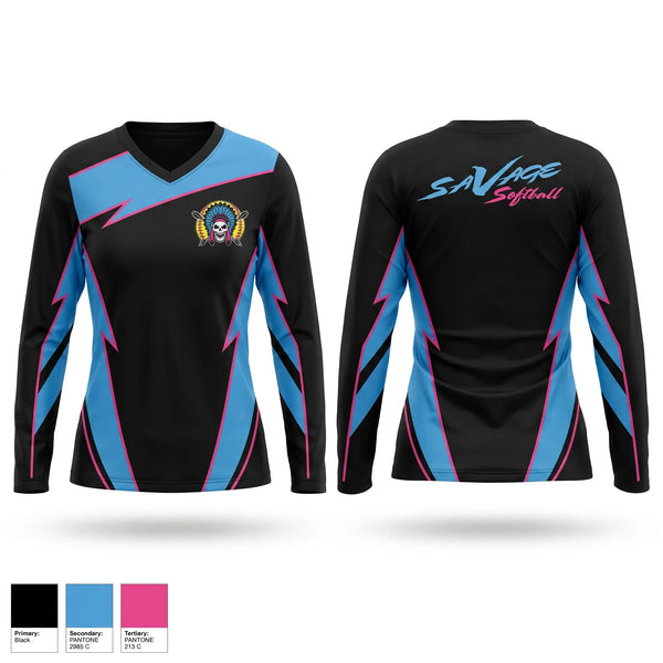 Womens Long Sleeve Vneck Shirt, WV Savage, Softball, Teamtime, Team time, sublimation, custom sports apparel, team uniforms, spirit wear, spiritwear, sports uniforms, custom shirts, team store, custom team store, fundraiser sports, apparel fundraiser