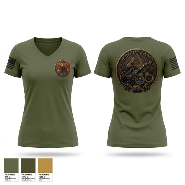 Womens Short Sleeve Vneck Shirt, D Company 2/278 MBCT, National Guard, Teamtime, Team time, sublimation, custom sports apparel, team uniforms, spirit wear, spiritwear, sports uniforms, custom shirts, team store, custom team store, fundraiser sports, apparel fundraiser