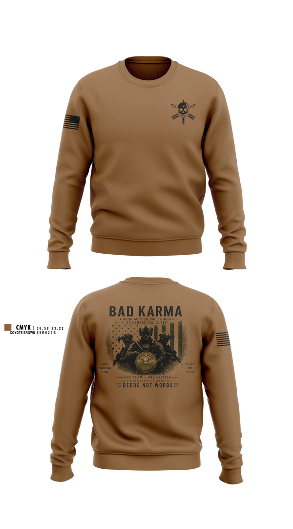 Crew Neck Sweatshirt, Bad Karma, Army, Teamtime, Team time, sublimation, custom sports apparel, team uniforms, spirit wear, spiritwear, sports uniforms, custom shirts, team store, custom team store, fundraiser sports, apparel fundraiser