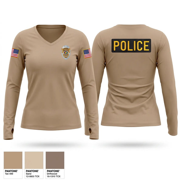 Womens Long Sleeve Vneck Shirt, Midfield police department, Police, Teamtime, Team time, sublimation, custom sports apparel, team uniforms, spirit wear, spiritwear, sports uniforms, custom shirts, team store, custom team store, fundraiser sports, apparel fundraiser