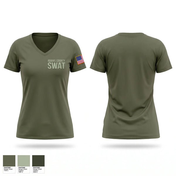 Womens Short Sleeve Vneck Shirt, Adams County SWAT, Police, Teamtime, Team time, sublimation, custom sports apparel, team uniforms, spirit wear, spiritwear, sports uniforms, custom shirts, team store, custom team store, fundraiser sports, apparel fundraiser