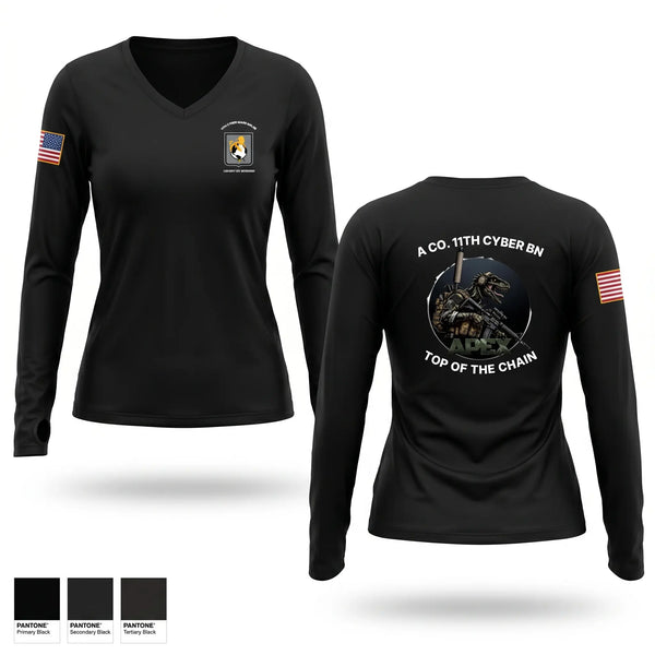 Womens Long Sleeve Vneck Shirt, A Co. 11th Cyber Warfare BN, Army, Teamtime, Team time, sublimation, custom sports apparel, team uniforms, spirit wear, spiritwear, sports uniforms, custom shirts, team store, custom team store, fundraiser sports, apparel fundraiser