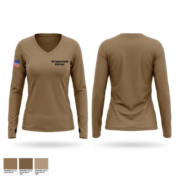 Womens Long Sleeve Vneck Shirt, 11th signal brigade 62nd esb-e, Army, Teamtime, Team time, sublimation, custom sports apparel, team uniforms, spirit wear, spiritwear, sports uniforms, custom shirts, team store, custom team store, fundraiser sports, apparel fundraiser