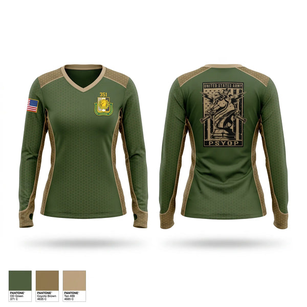 Womens Long Sleeve Vneck Shirt, 351st, Army, Teamtime, Team time, sublimation, custom sports apparel, team uniforms, spirit wear, spiritwear, sports uniforms, custom shirts, team store, custom team store, fundraiser sports, apparel fundraiser