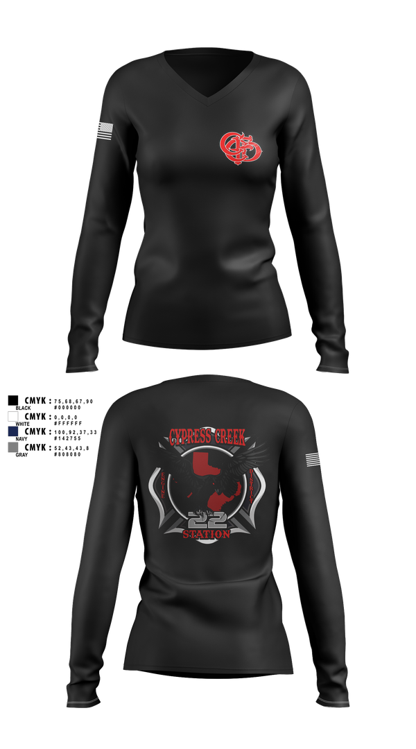 Womens Long Sleeve Vneck Shirt, Cy creek fire 22, , Teamtime, Team time, sublimation, custom sports apparel, team uniforms, spirit wear, spiritwear, sports uniforms, custom shirts, team store, custom team store, fundraiser sports, apparel fundraiser