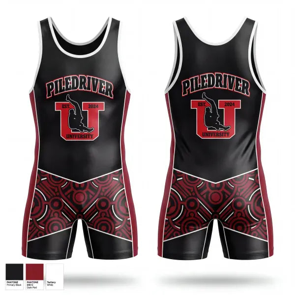 Wrestling Singlet, Piledriver University, Wrestling, Teamtime, Team time, sublimation, custom sports apparel, team uniforms, spirit wear, spiritwear, sports uniforms, custom shirts, team store, custom team store, fundraiser sports, apparel fundraiser
