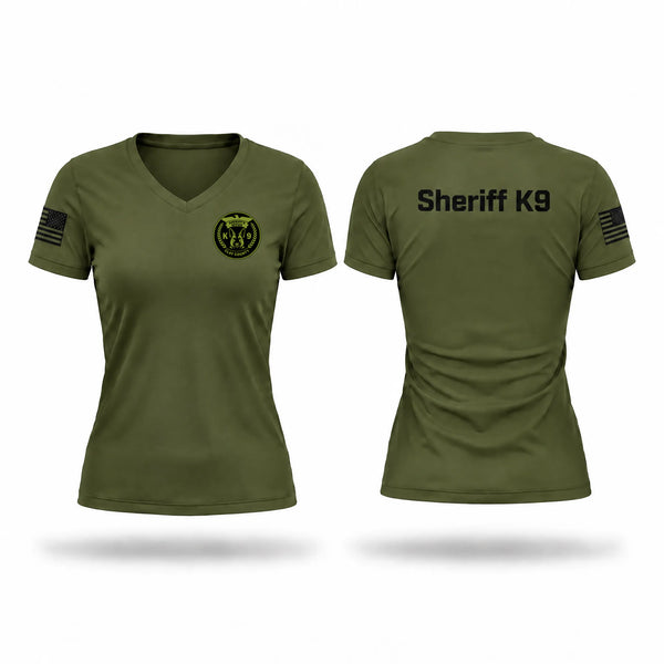 Womens Short Sleeve Vneck Shirt, Clay County Sheriff’s Office K9, Police, Teamtime, Team time, sublimation, custom sports apparel, team uniforms, spirit wear, spiritwear, sports uniforms, custom shirts, team store, custom team store, fundraiser sports, apparel fundraiser