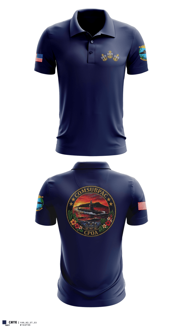Short Sleeve Performance Polo, COMSUBPAC CPOA, Navy, Teamtime, Team time, sublimation, custom sports apparel, team uniforms, spirit wear, spiritwear, sports uniforms, custom shirts, team store, custom team store, fundraiser sports, apparel fundraiser