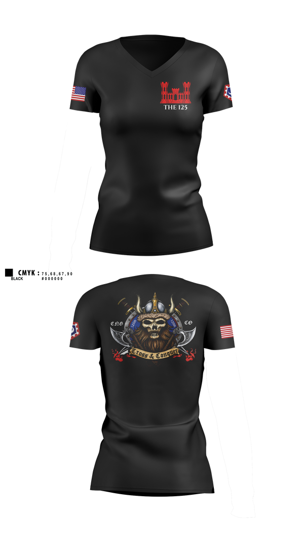 Womens Short Sleeve Vneck Shirt, 125 ENGINEER COMPANY, National Guard, Teamtime, Team time, sublimation, custom sports apparel, team uniforms, spirit wear, spiritwear, sports uniforms, custom shirts, team store, custom team store, fundraiser sports, apparel fundraiser