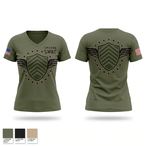 Womens Short Sleeve Vneck Shirt, Smyrna SWAT, Police, Teamtime, Team time, sublimation, custom sports apparel, team uniforms, spirit wear, spiritwear, sports uniforms, custom shirts, team store, custom team store, fundraiser sports, apparel fundraiser