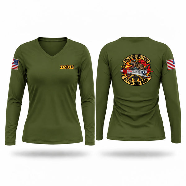 Womens Long Sleeve Vneck Shirt, 332 ECES, Air Force, Teamtime, Team time, sublimation, custom sports apparel, team uniforms, spirit wear, spiritwear, sports uniforms, custom shirts, team store, custom team store, fundraiser sports, apparel fundraiser