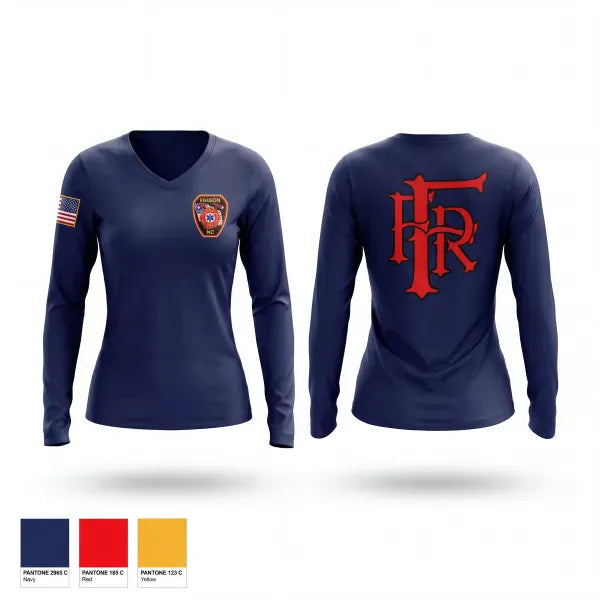 Womens Long Sleeve Vneck Shirt, Faison Fire & Rescue Inc., Fire Department, Teamtime, Team time, sublimation, custom sports apparel, team uniforms, spirit wear, spiritwear, sports uniforms, custom shirts, team store, custom team store, fundraiser sports, apparel fundraiser