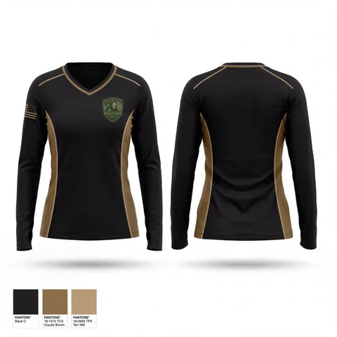 Womens Long Sleeve Vneck Shirt, Brainerd RSP Reapers, National Guard, Teamtime, Team time, sublimation, custom sports apparel, team uniforms, spirit wear, spiritwear, sports uniforms, custom shirts, team store, custom team store, fundraiser sports, apparel fundraiser