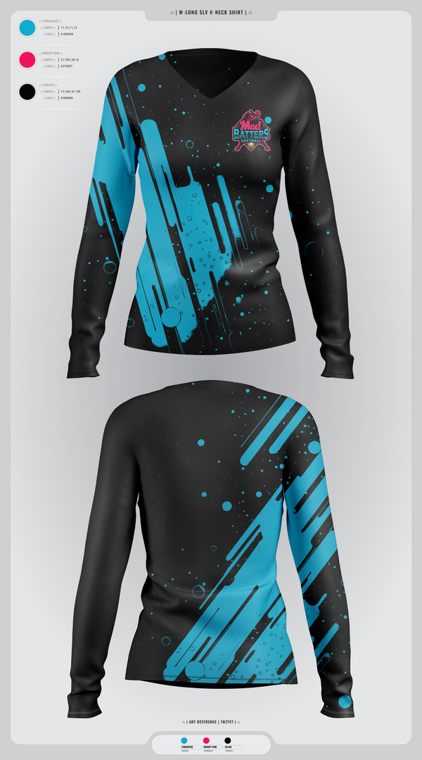 Womens Long Sleeve Vneck Shirt, MadBatters Softball, Softball, Teamtime, Team time, sublimation, custom sports apparel, team uniforms, spirit wear, spiritwear, sports uniforms, custom shirts, team store, custom team store, fundraiser sports, apparel fundraiser
