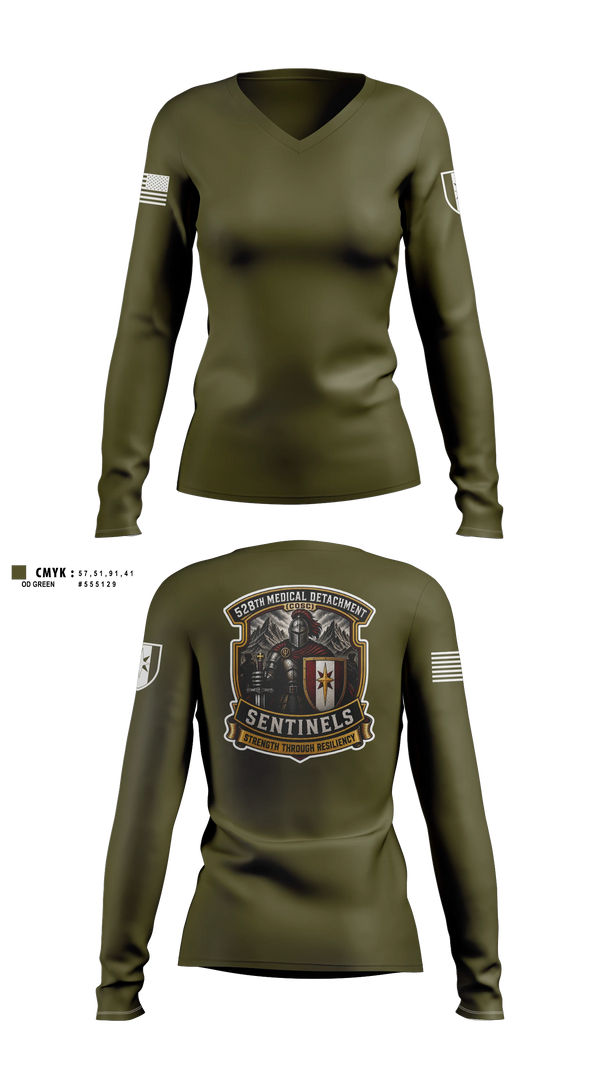 Womens Long Sleeve Vneck Shirt, 528th MED DET COSC, Army, Teamtime, Team time, sublimation, custom sports apparel, team uniforms, spirit wear, spiritwear, sports uniforms, custom shirts, team store, custom team store, fundraiser sports, apparel fundraiser