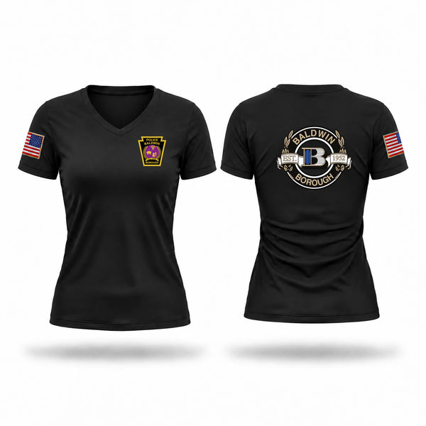 Womens Short Sleeve Vneck Shirt, Baldwin Borough Police Department, Police, Teamtime, Team time, sublimation, custom sports apparel, team uniforms, spirit wear, spiritwear, sports uniforms, custom shirts, team store, custom team store, fundraiser sports, apparel fundraiser