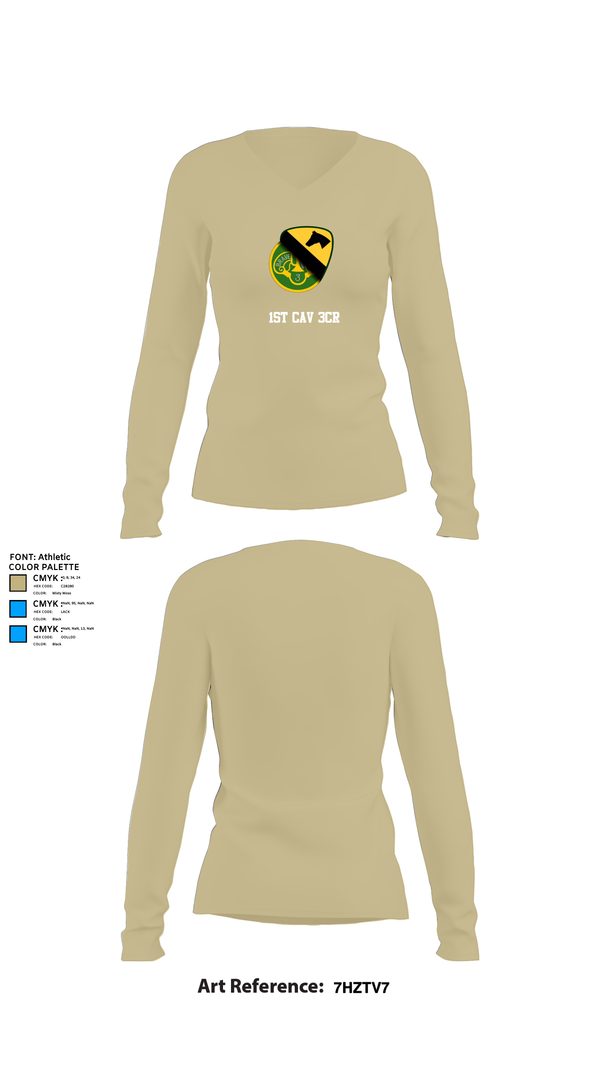 Womens Long Sleeve Vneck Shirt, 1st Cav 3CR, , Teamtime, Team time, sublimation, custom sports apparel, team uniforms, spirit wear, spiritwear, sports uniforms, custom shirts, team store, custom team store, fundraiser sports, apparel fundraiser