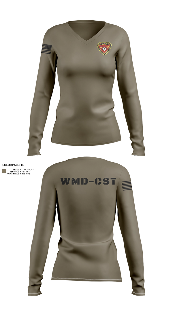 Womens Long Sleeve Vneck Shirt, 2nd WMD CST, Army, Teamtime, Team time, sublimation, custom sports apparel, team uniforms, spirit wear, spiritwear, sports uniforms, custom shirts, team store, custom team store, fundraiser sports, apparel fundraiser