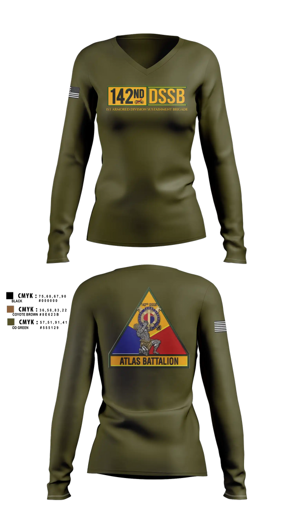 Womens Long Sleeve Vneck Shirt, 142d DSSB, Army, Teamtime, Team time, sublimation, custom sports apparel, team uniforms, spirit wear, spiritwear, sports uniforms, custom shirts, team store, custom team store, fundraiser sports, apparel fundraiser