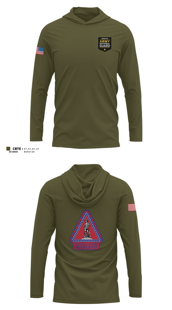 Long Sleeve Performance Shirt with hood, Missouri Army National Guard Recruiting and Retention Battalion, National Guard, Teamtime, Team time, sublimation, custom sports apparel, team uniforms, spirit wear, spiritwear, sports uniforms, custom shirts, team store, custom team store, fundraiser sports, apparel fundraiser