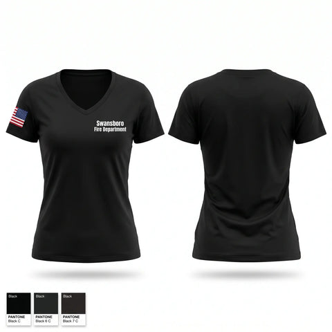 Womens Short Sleeve Vneck Shirt, Swansboro Fire Department, Fire Department, Teamtime, Team time, sublimation, custom sports apparel, team uniforms, spirit wear, spiritwear, sports uniforms, custom shirts, team store, custom team store, fundraiser sports, apparel fundraiser