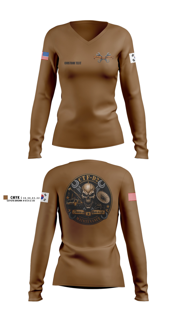 Womens Long Sleeve Vneck Shirt, CTF D-2, Army, Teamtime, Team time, sublimation, custom sports apparel, team uniforms, spirit wear, spiritwear, sports uniforms, custom shirts, team store, custom team store, fundraiser sports, apparel fundraiser