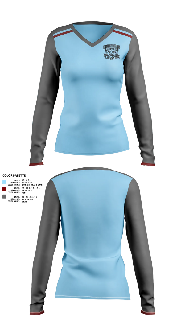 Womens Long Sleeve Vneck Shirt, Broadmoor High School Softball, Softball, Teamtime, Team time, sublimation, custom sports apparel, team uniforms, spirit wear, spiritwear, sports uniforms, custom shirts, team store, custom team store, fundraiser sports, apparel fundraiser