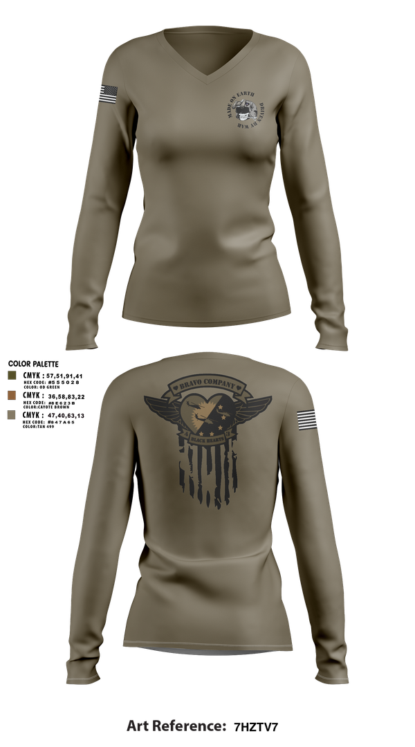 Womens Long Sleeve Vneck Shirt, B/4-3 Assault Helicopter Battalion, , Teamtime, Team time, sublimation, custom sports apparel, team uniforms, spirit wear, spiritwear, sports uniforms, custom shirts, team store, custom team store, fundraiser sports, apparel fundraiser