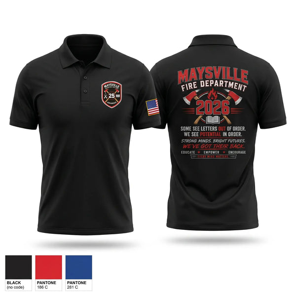 Short Sleeve Performance Polo, Maysville Fire Department, Fire Department, Teamtime, Team time, sublimation, custom sports apparel, team uniforms, spirit wear, spiritwear, sports uniforms, custom shirts, team store, custom team store, fundraiser sports, apparel fundraiser