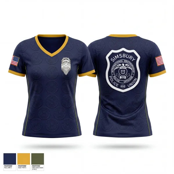 Womens Short Sleeve Vneck Shirt, Simsbury Police Department, Police, Teamtime, Team time, sublimation, custom sports apparel, team uniforms, spirit wear, spiritwear, sports uniforms, custom shirts, team store, custom team store, fundraiser sports, apparel fundraiser