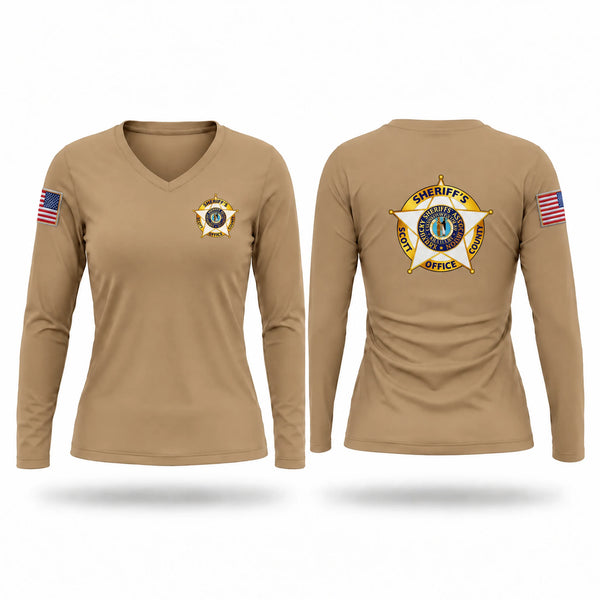 Womens Long Sleeve Vneck Shirt, Scott County Sheriff's Office, Police, Teamtime, Team time, sublimation, custom sports apparel, team uniforms, spirit wear, spiritwear, sports uniforms, custom shirts, team store, custom team store, fundraiser sports, apparel fundraiser