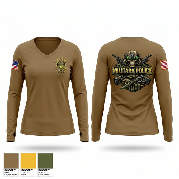 Womens Long Sleeve Vneck Shirt, Military Police Investigations, Army, Teamtime, Team time, sublimation, custom sports apparel, team uniforms, spirit wear, spiritwear, sports uniforms, custom shirts, team store, custom team store, fundraiser sports, apparel fundraiser
