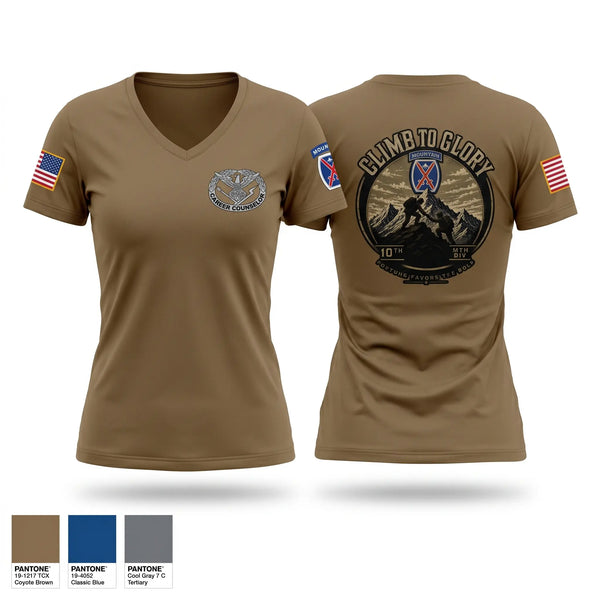 Womens Short Sleeve Vneck Shirt, 10th Mountain Division, Army, Teamtime, Team time, sublimation, custom sports apparel, team uniforms, spirit wear, spiritwear, sports uniforms, custom shirts, team store, custom team store, fundraiser sports, apparel fundraiser