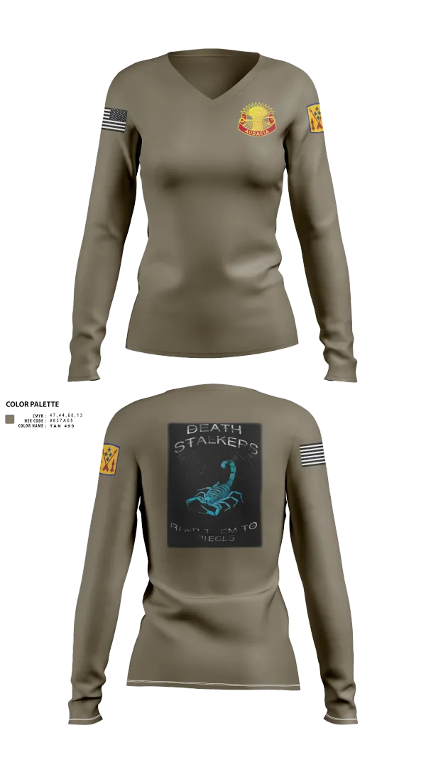 Womens Long Sleeve Vneck Shirt, 5-4 ADA A BTRY 3rd PLT, , Teamtime, Team time, sublimation, custom sports apparel, team uniforms, spirit wear, spiritwear, sports uniforms, custom shirts, team store, custom team store, fundraiser sports, apparel fundraiser