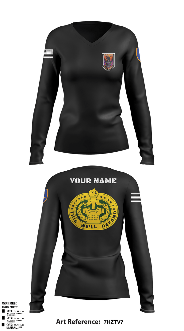 Women's Long Sleeve Vneck Shirt, Delta Co, 2-13th AVN REGT_CADRE, Army, Teamtime, Team time, sublimation, custom sports apparel, team uniforms, spirit wear, spiritwear, sports uniforms, custom shirts, team store, custom team store, fundraiser sports, apparel fundraiser