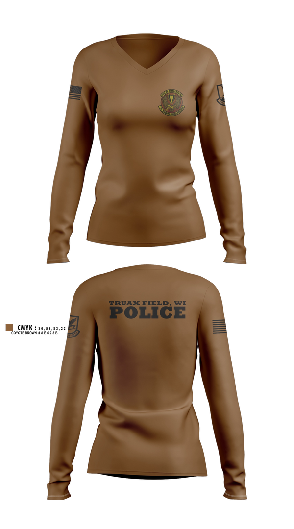 Womens Long Sleeve Vneck Shirt, 115th Security Forces Squadron, Air Force, Teamtime, Team time, sublimation, custom sports apparel, team uniforms, spirit wear, spiritwear, sports uniforms, custom shirts, team store, custom team store, fundraiser sports, apparel fundraiser