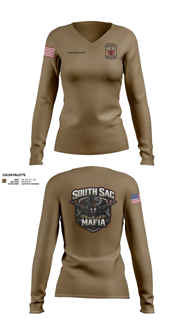 Womens Long Sleeve Vneck Shirt, SAC SOUTH, Army, Teamtime, Team time, sublimation, custom sports apparel, team uniforms, spirit wear, spiritwear, sports uniforms, custom shirts, team store, custom team store, fundraiser sports, apparel fundraiser